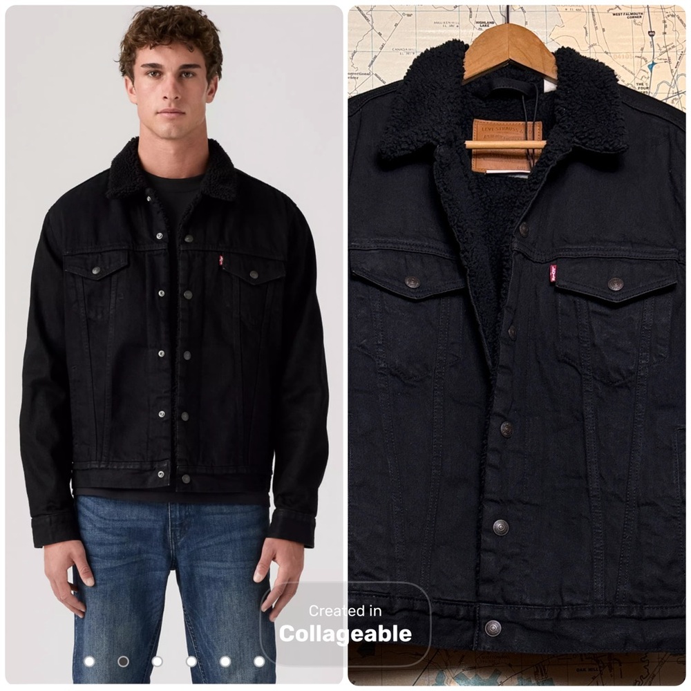 Levi’s TYPE III SHERPA TRUCKER JACKET Unisex, Sherpa, Blackout - Picture 16 of 16